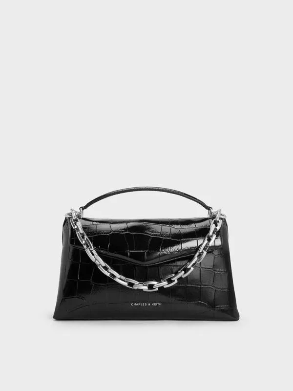 Women Andromeda CrocEffect ChunkyChain Top Handle Bag 8211 Noir CHARLES and KEITH Top Handle Bags Women Andromeda CrocEffect ChunkyChain Top Handle Bag 8211 Noir CHARLES and KEITH Top Handle Bags