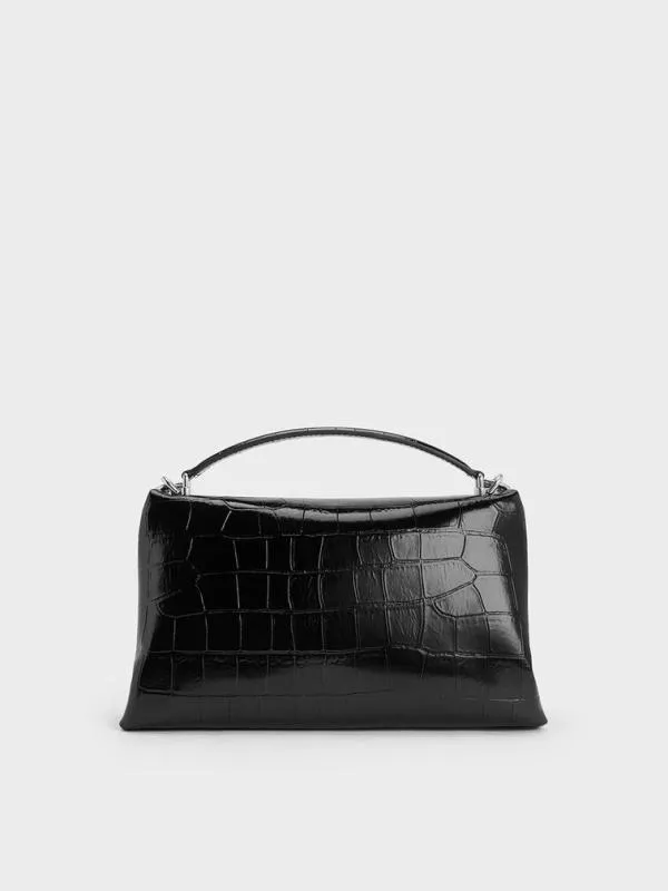 Women Andromeda CrocEffect ChunkyChain Top Handle Bag 8211 Noir CHARLES and KEITH Top Handle Bags