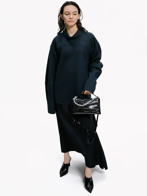 Women Andromeda CrocEffect ChunkyChain Top Handle Bag 8211 Noir CHARLES and KEITH Top Handle Bags