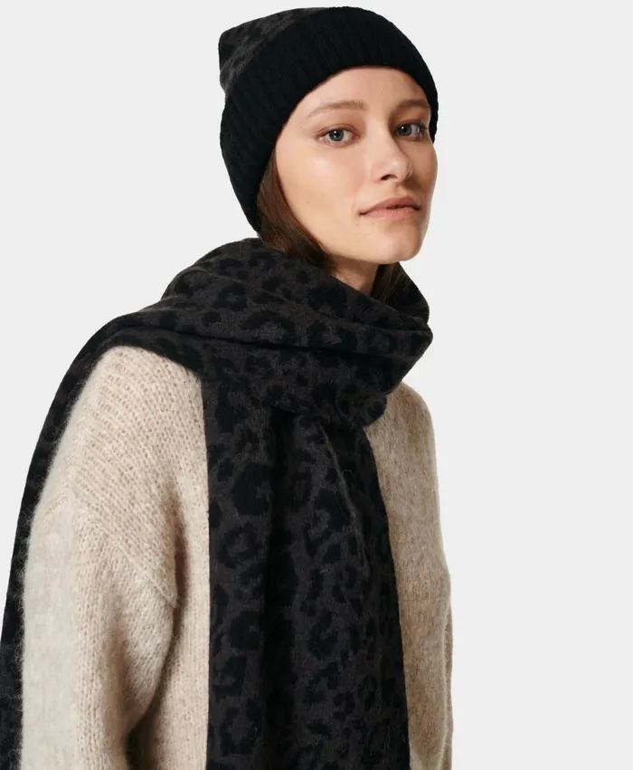 Women Animal Jacquard Scarf Black Leopard Paint Jacquard Sweaty Betty Hats Scarves Gloves Women Animal Jacquard Scarf Black Leopard Paint Jacquard Sweaty Betty Hats Scarves Gloves