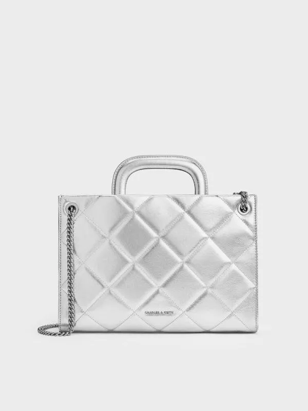 Women Apfra Metallic Quilted ChainHandle Bag 8211 Silver CHARLES and KEITH Tote Bags Women Apfra Metallic Quilted ChainHandle Bag 8211 Silver CHARLES and KEITH Tote Bags