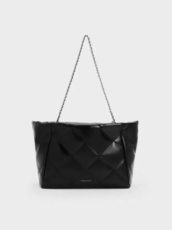 Women Apfra Quilted ChainHandle Tote Bag 8211 Noir CHARLES and KEITH Slouchy Bags Women Apfra Quilted ChainHandle Tote Bag 8211 Noir CHARLES and KEITH Slouchy Bags