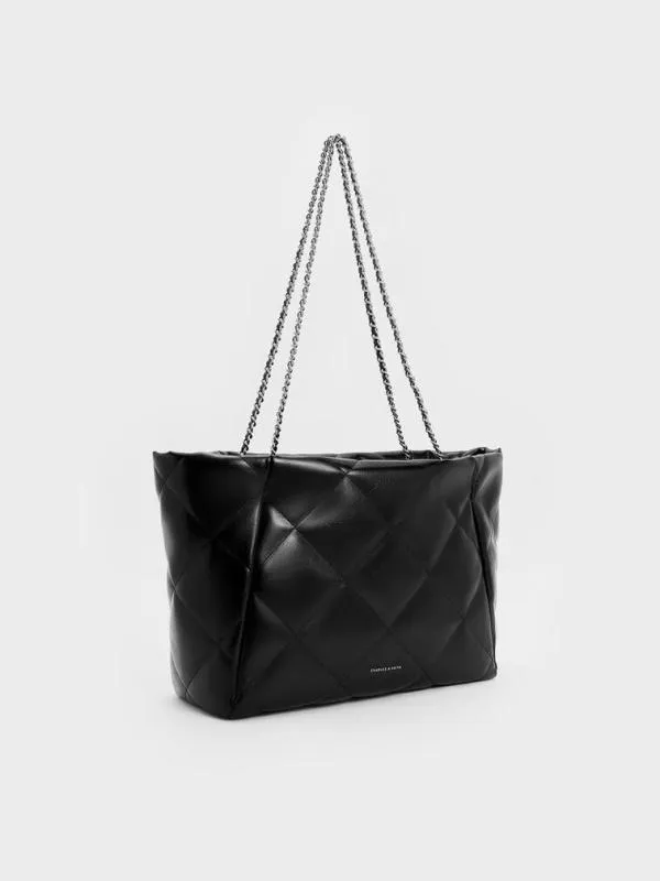 Women Apfra Quilted ChainHandle Tote Bag 8211 Noir CHARLES and KEITH Slouchy Bags