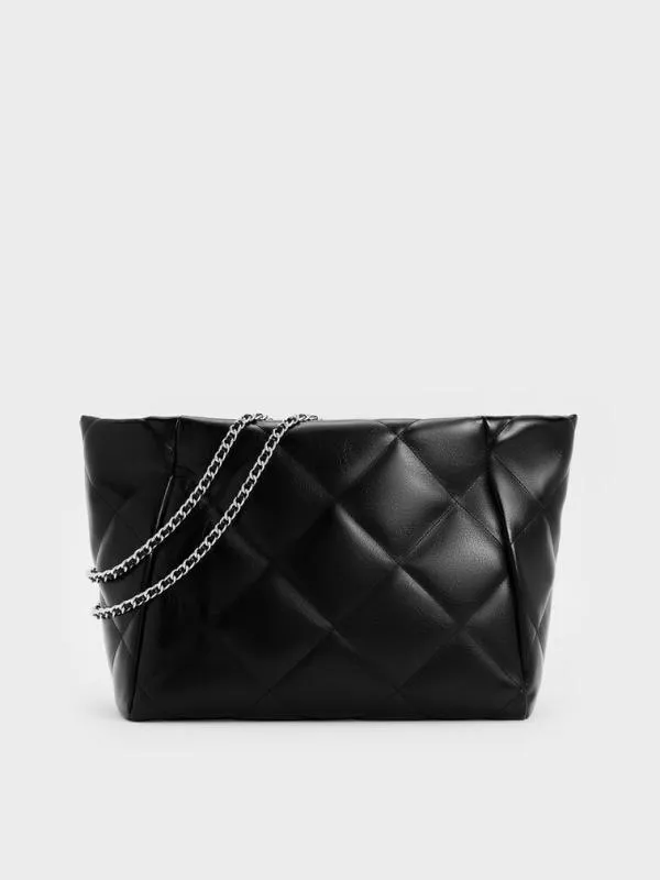 Women Apfra Quilted ChainHandle Tote Bag 8211 Noir CHARLES and KEITH Slouchy Bags