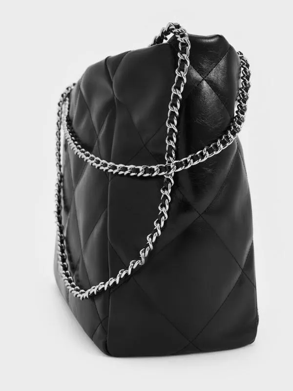 Women Apfra Quilted ChainHandle Tote Bag 8211 Noir CHARLES and KEITH Slouchy Bags