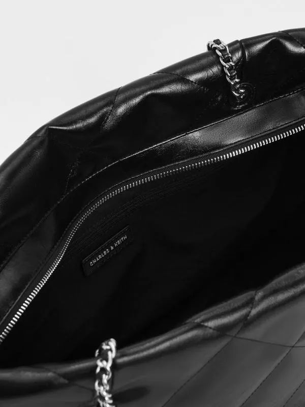 Women Apfra Quilted ChainHandle Tote Bag 8211 Noir CHARLES and KEITH Slouchy Bags
