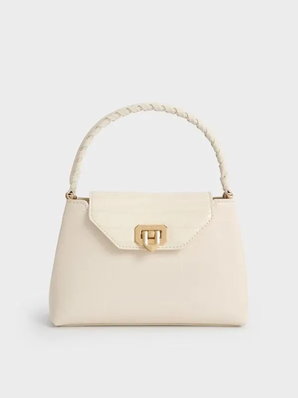 Women Arwen CrocEffect BraidedStrap Top Handle Bag 8211 Cream CHARLES and KEITH Top Handle Bags Women Arwen CrocEffect BraidedStrap Top Handle Bag 8211 Cream CHARLES and KEITH Top Handle Bags