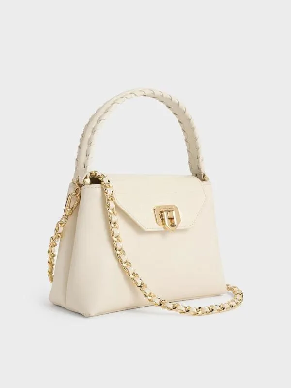 Women Arwen CrocEffect BraidedStrap Top Handle Bag 8211 Cream CHARLES and KEITH Top Handle Bags