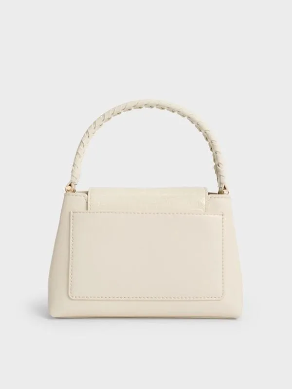 Women Arwen CrocEffect BraidedStrap Top Handle Bag 8211 Cream CHARLES and KEITH Top Handle Bags