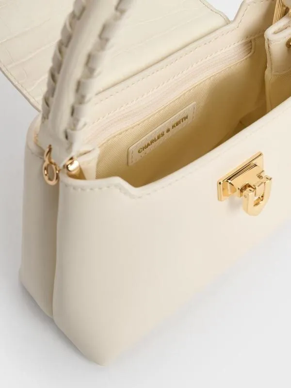Women Arwen CrocEffect BraidedStrap Top Handle Bag 8211 Cream CHARLES and KEITH Top Handle Bags