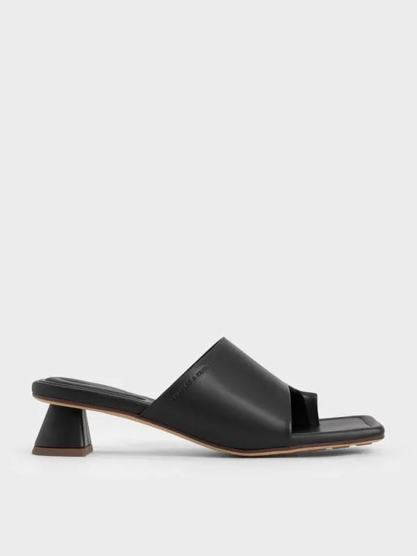 Women Asymmetric SquareToe ToeRing Sandals 8211 Black CHARLES and KEITH Heels