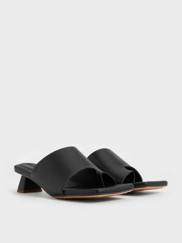 Women Asymmetric SquareToe ToeRing Sandals 8211 Black CHARLES and KEITH Heels