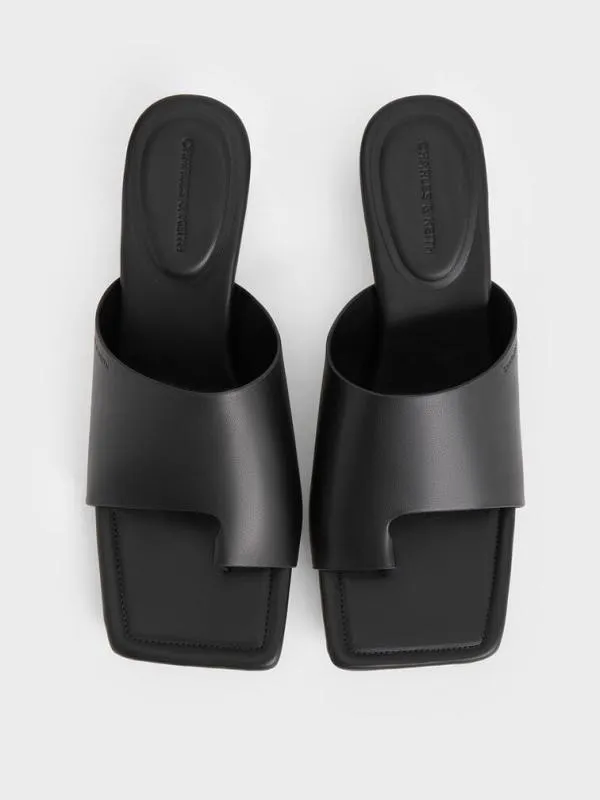Women Asymmetric SquareToe ToeRing Sandals 8211 Black CHARLES and KEITH Heels
