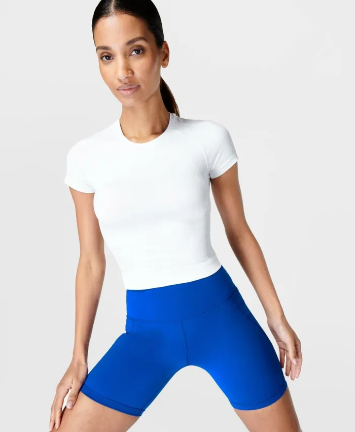 Women Athlete Crop Seamless Gym TShirt White Sweaty Betty TShirts