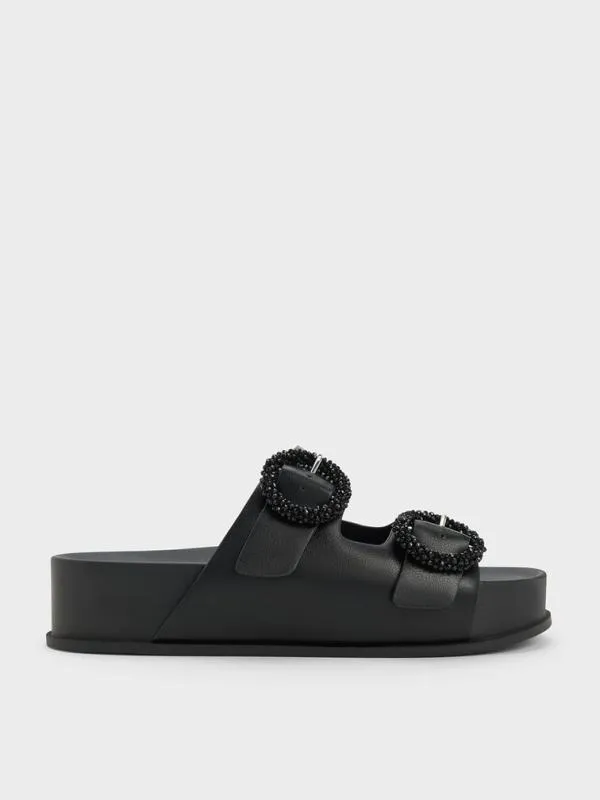 Women Beaded Circle Slide Sandals 8211 Black CHARLES and KEITH Sandals