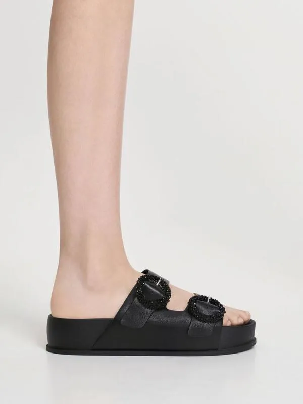 Women Beaded Circle Slide Sandals 8211 Black CHARLES and KEITH Sandals