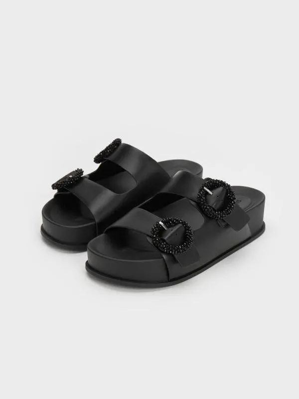 Women Beaded Circle Slide Sandals 8211 Black CHARLES and KEITH Sandals