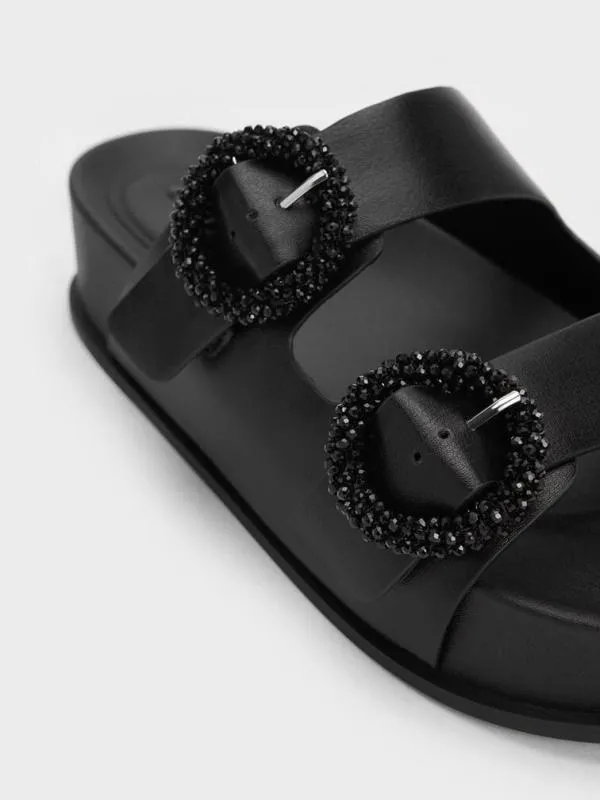 Women Beaded Circle Slide Sandals 8211 Black CHARLES and KEITH Sandals