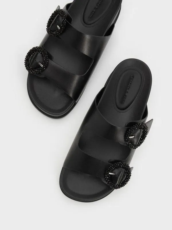 Women Beaded Circle Slide Sandals 8211 Black CHARLES and KEITH Sandals