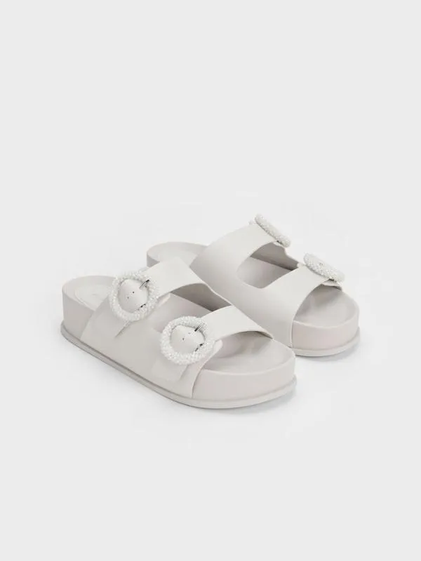 Women Beaded Circle Slide Sandals 8211 White CHARLES and KEITH Sandals