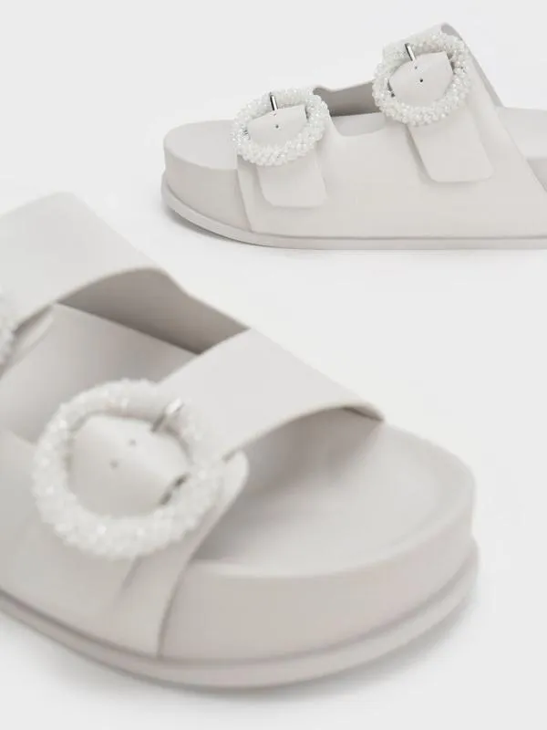 Women Beaded Circle Slide Sandals 8211 White CHARLES and KEITH Sandals