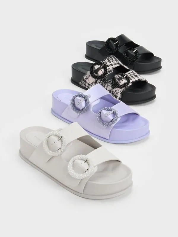 Women Beaded Circle Slide Sandals 8211 White CHARLES and KEITH Sandals