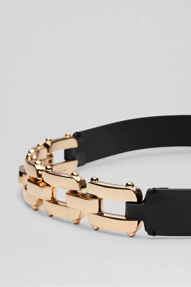 Women Belts Scanlan Theodore GOLD TRIM BELT 25 BLACK Women Belts Scanlan Theodore GOLD TRIM BELT 25 BLACK