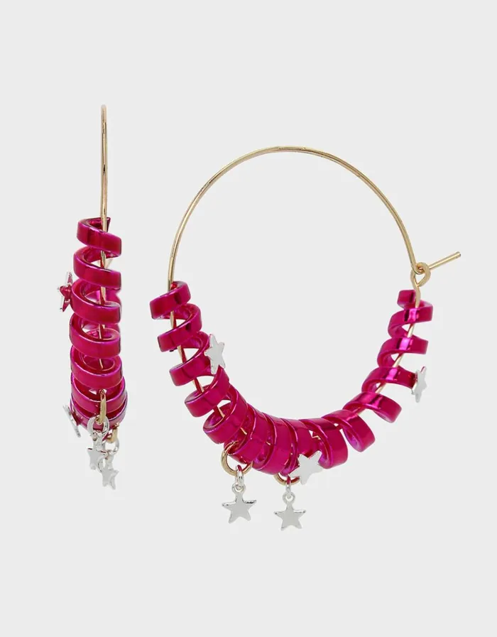 Women BETSEYS HOLIDAY COIL HOOP EARRINGS PINK Pink Betsey Johnson
