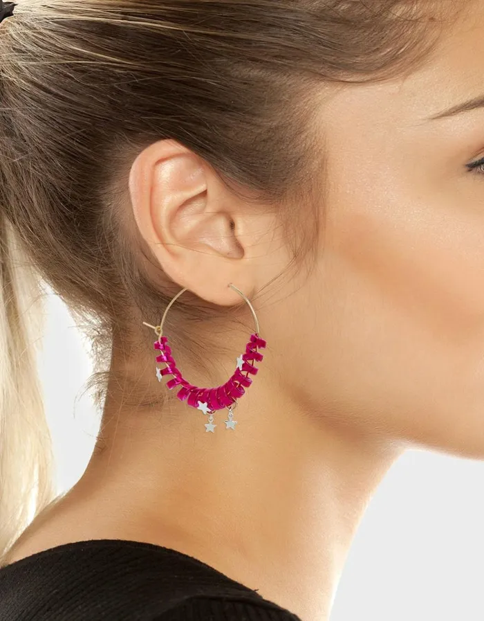 Women BETSEYS HOLIDAY COIL HOOP EARRINGS PINK Pink Betsey Johnson