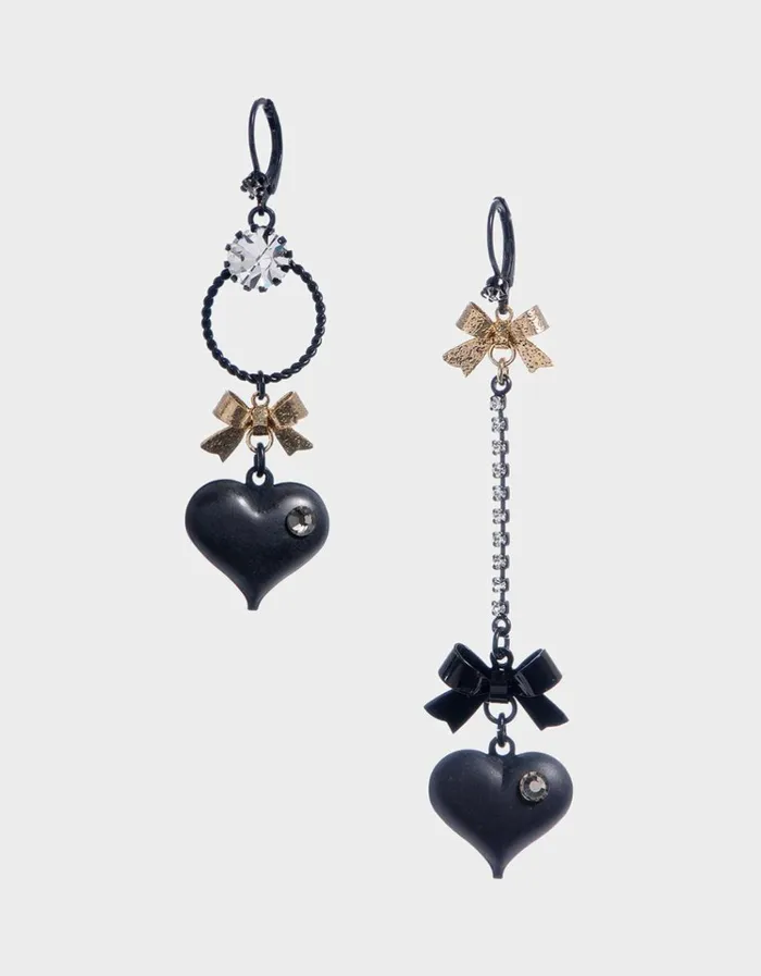 Women BETSEYS MISMATCH BUBBLE HEART BOW EARRINGS BLACK Betsey Johnson