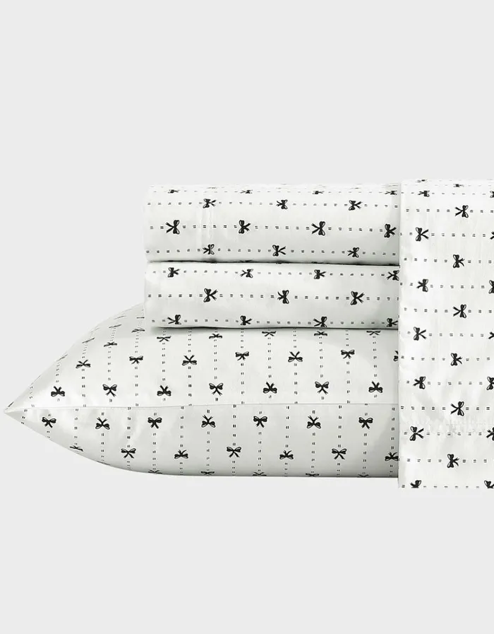 Women BETSEYS RIBBON PINSTRIPE WHITE KING SHEET SET MULTI Betsey Johnson