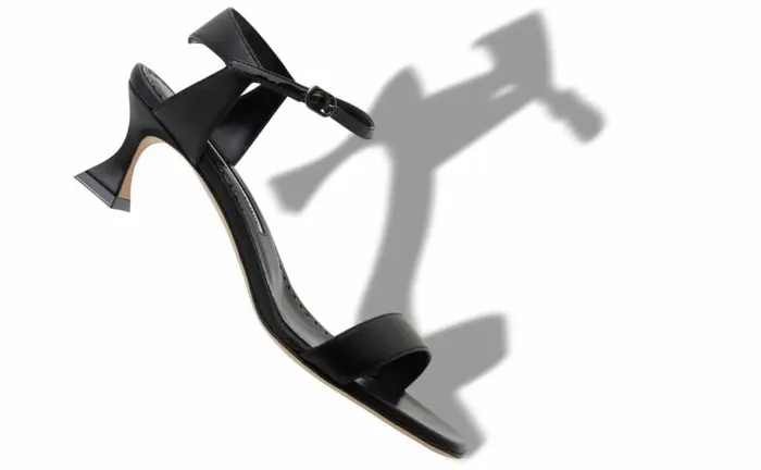 Women Black Nappa Leather Ankle Strap Sandals Manolo Blahnik Sandals