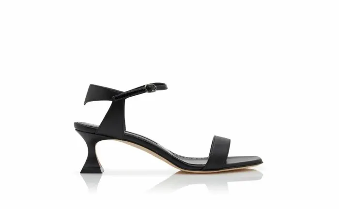 Women Black Nappa Leather Ankle Strap Sandals Manolo Blahnik Sandals