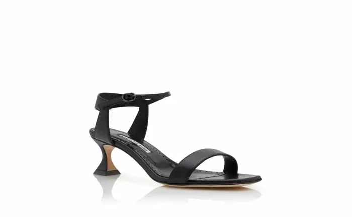 Women Black Nappa Leather Ankle Strap Sandals Manolo Blahnik Sandals
