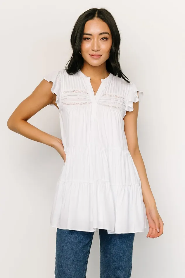 Women Blouses Shirts Baltic Born Margaret Tiered Top White