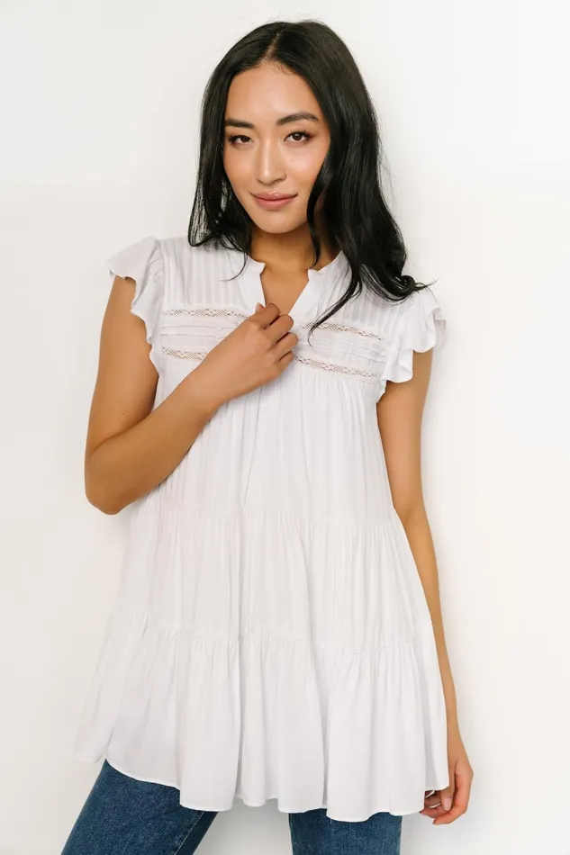 Women Blouses Shirts Baltic Born Margaret Tiered Top White Women Blouses Shirts Baltic Born Margaret Tiered Top White