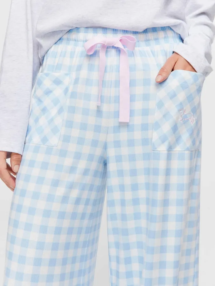 Women Blue Plush Gingham Wide Leg Pj Pant Multi Peter Alexander Pants