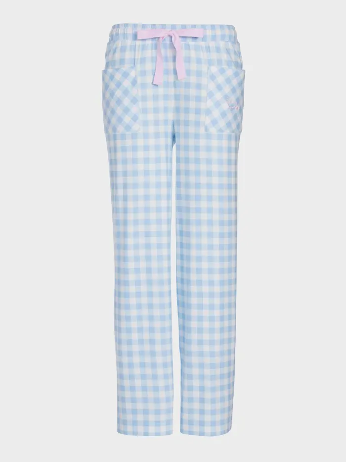 Women Blue Plush Gingham Wide Leg Pj Pant Multi Peter Alexander Pants