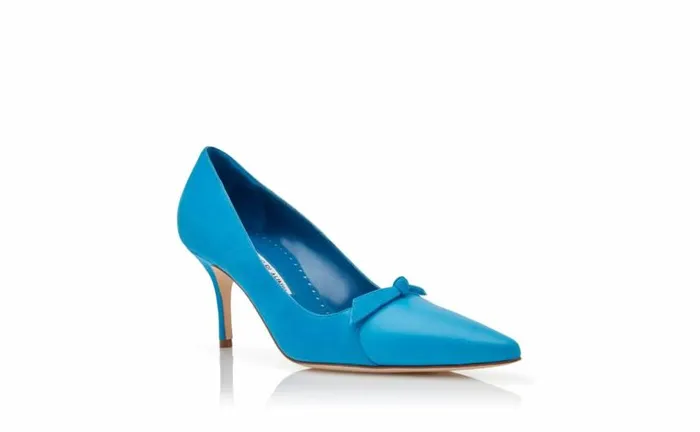 Women Blue Suede Bow Detail Pumps Manolo Blahnik Pumps