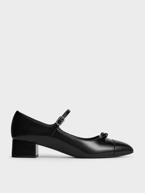 Women Bow CapToe Mary Jane Pumps 8211 Black Box CHARLES and KEITH Heels