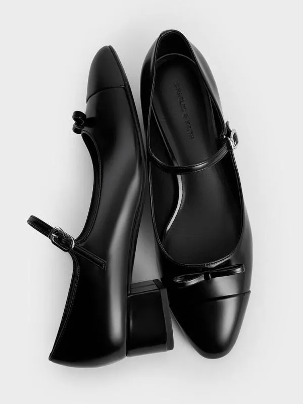Women Bow CapToe Mary Jane Pumps 8211 Black Box CHARLES and KEITH Heels