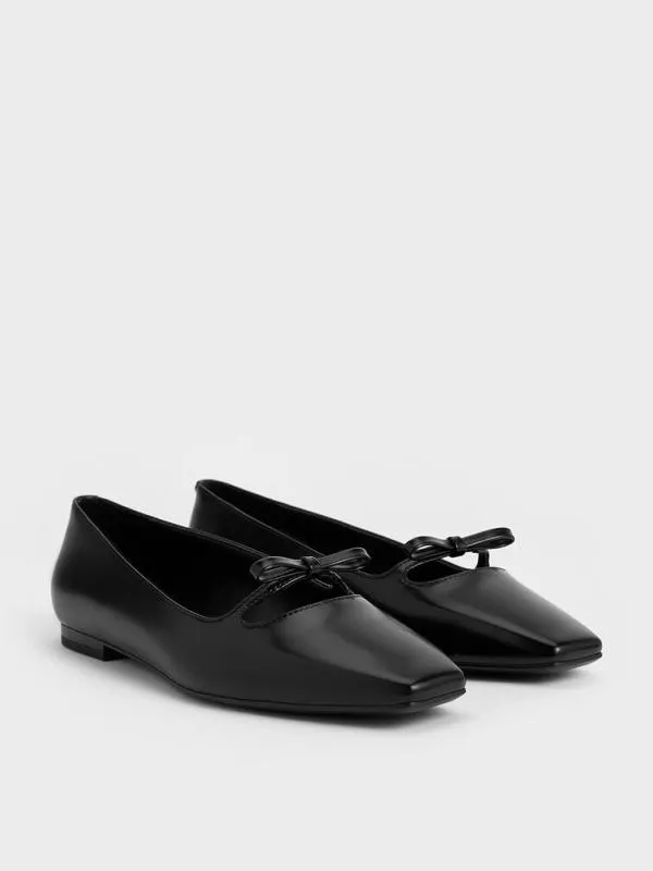 Women Bow SquareToe Ballet Flats 8211 Black Box CHARLES and KEITH Ballet Flats