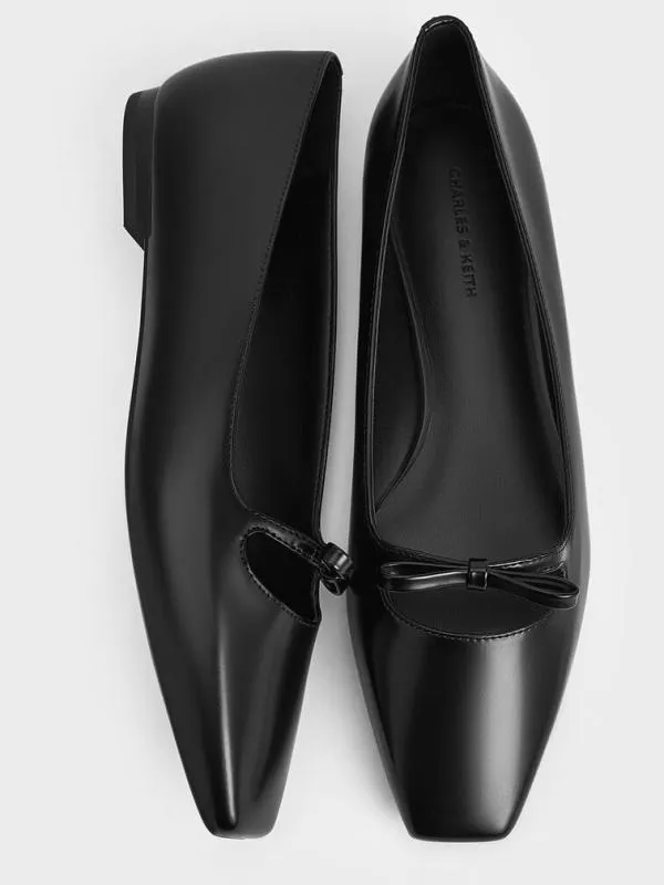 Women Bow SquareToe Ballet Flats 8211 Black Box CHARLES and KEITH Ballet Flats