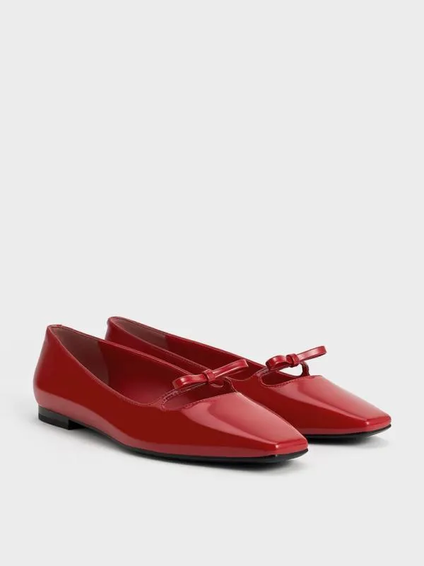 Women Bow SquareToe Ballet Flats 8211 Red CHARLES and KEITH Ballet Flats