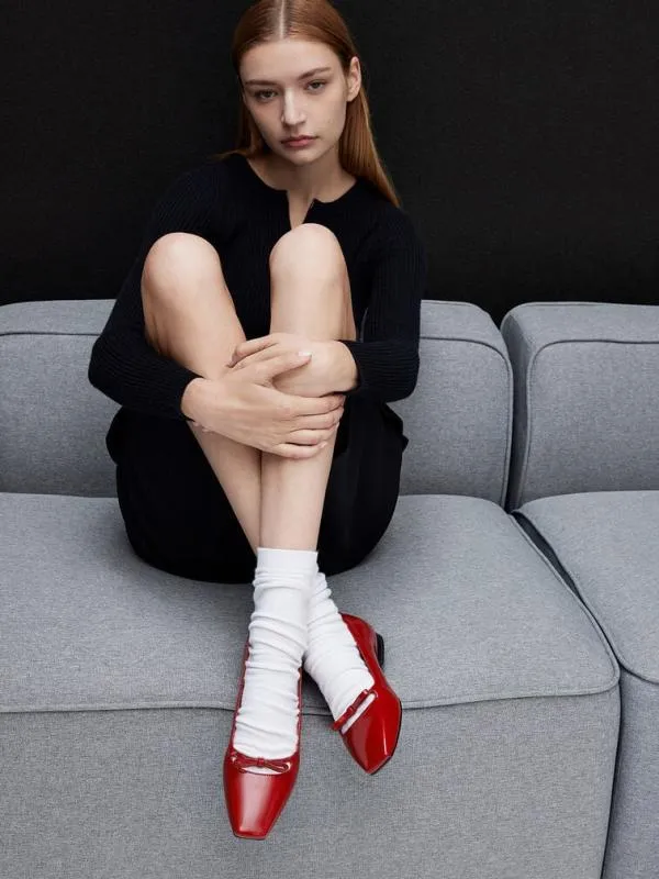 Women Bow SquareToe Ballet Flats 8211 Red CHARLES and KEITH Ballet Flats
