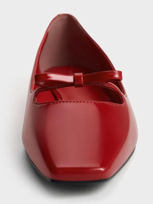 Women Bow SquareToe Ballet Flats 8211 Red CHARLES and KEITH Ballet Flats