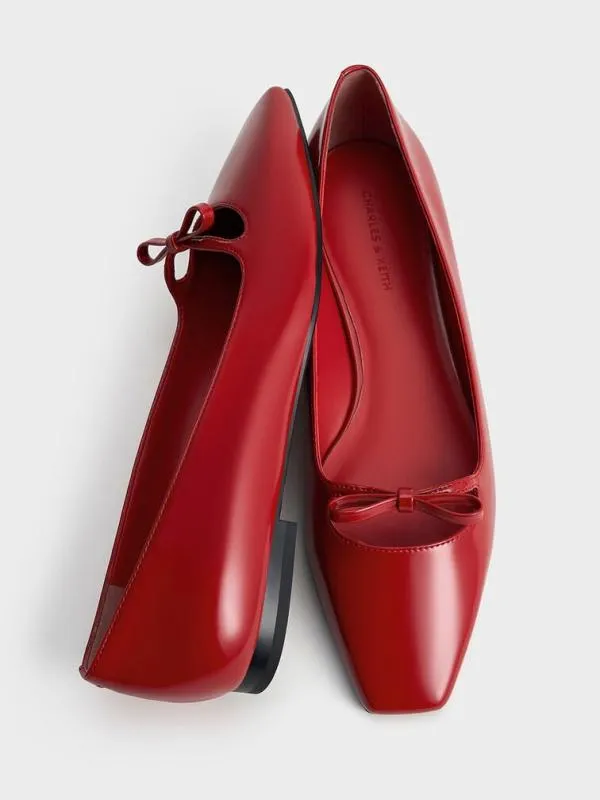 Women Bow SquareToe Ballet Flats 8211 Red CHARLES and KEITH Ballet Flats