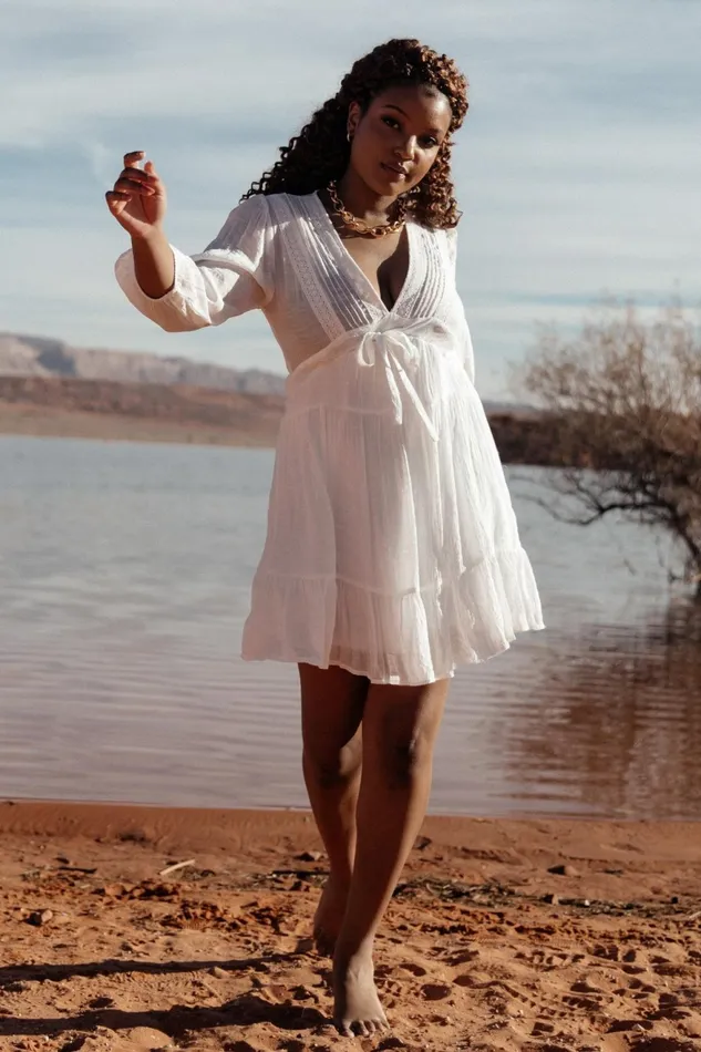 Women Bridal Baltic Born Amelia Boho Mini Dress Off White