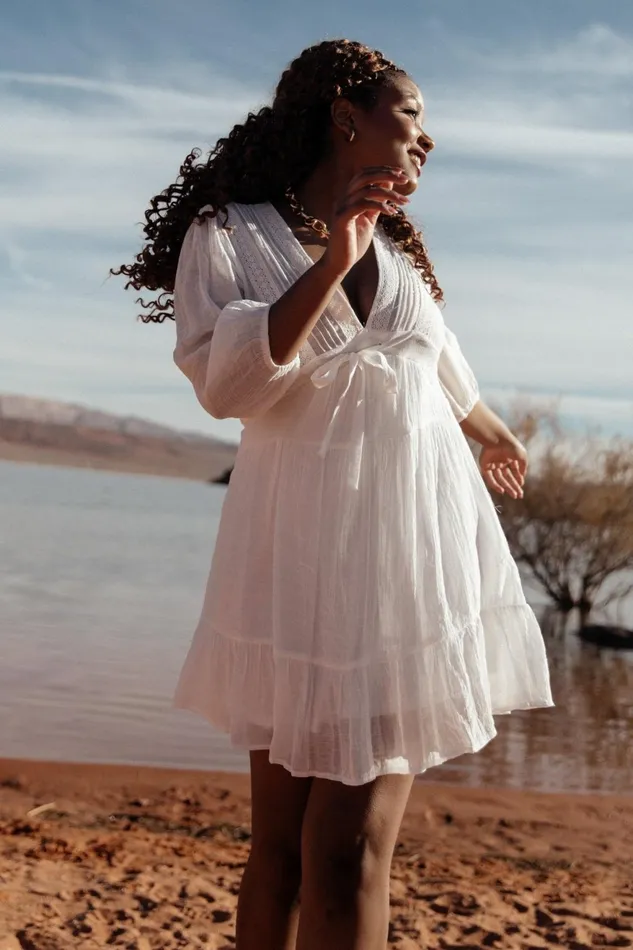 Women Bridal Baltic Born Amelia Boho Mini Dress Off White