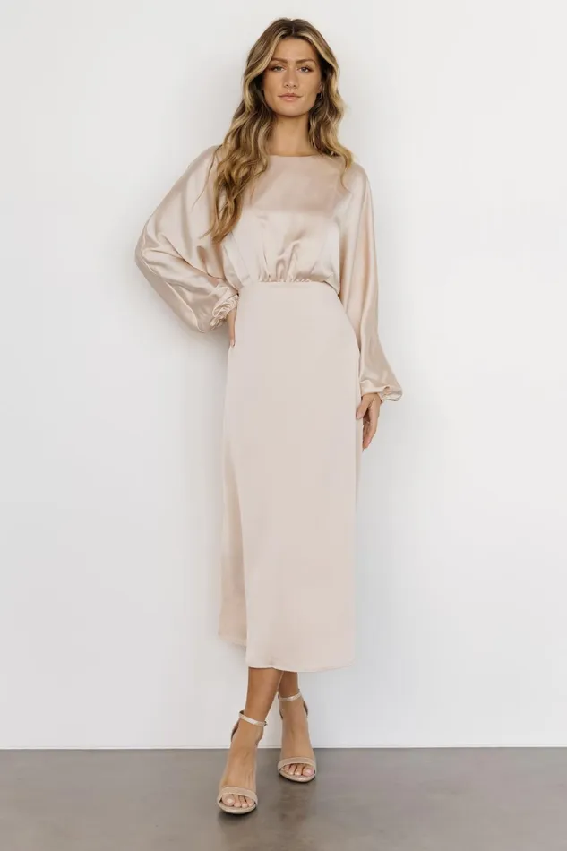 Women Bridal Baltic Born Balta Satin Midi Dress Champagne